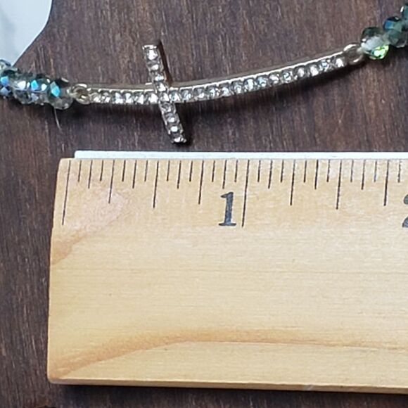 ARTISAN Petite Faceted Beads Rhinestone Cross Stretch Bracelet Christian… - Picture 5 of 7